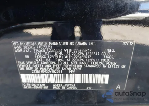 2012 Toyota Rav4 z USA, uszkodzony, nr VIN 2T3BF4DV3CW192261